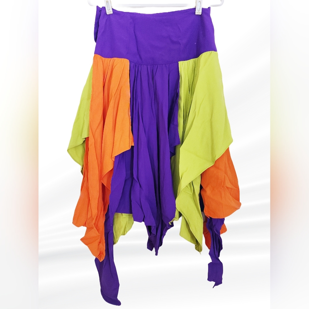 Vintage multicolor handkerchief skirt 80s/90s sz 6 purple orange lime punky RARE